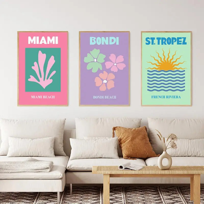 Mykonos Ibiza Miami Bondi Amalfi St.tropez Colourful Canvas Painting Travel Print Abstract Poster Murals Nordic Wall Art Decor