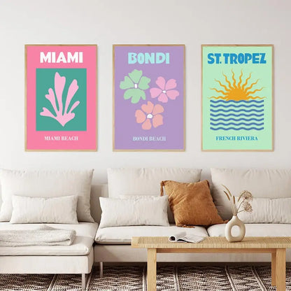 Mykonos Ibiza Miami Bondi Amalfi St.tropez Colourful Canvas Painting Travel Print Abstract Poster Murals Nordic Wall Art Decor