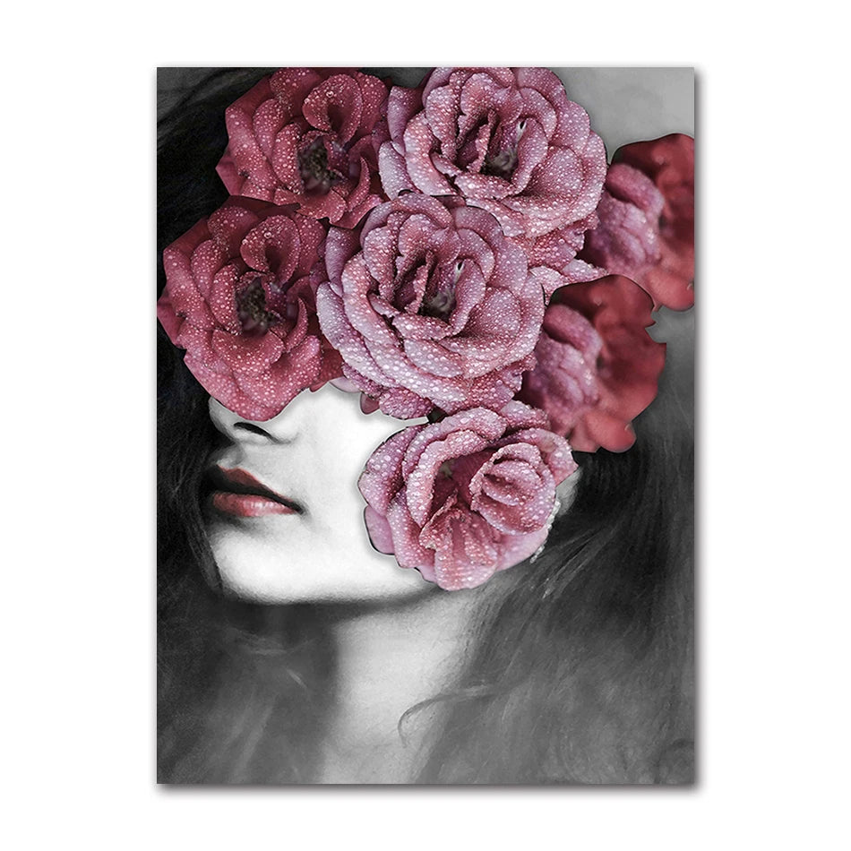 Decorative Painting Living Room Home Decoration Flowers Feathers Woman Abstract Canvas Painting Wall Art Print Poster Picture