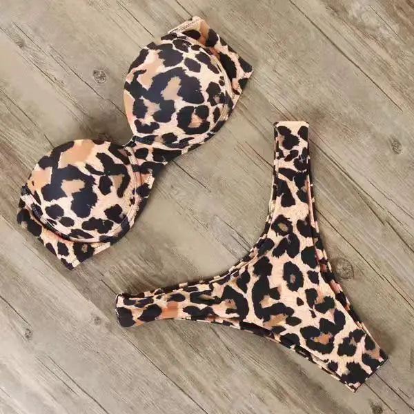 Chic Leopard Print Push Up Bikini Swimsuit Women Sexy G-string Split Micro Bikini 2025 New Spice Girl Bathing Suit 2 Piece Sets