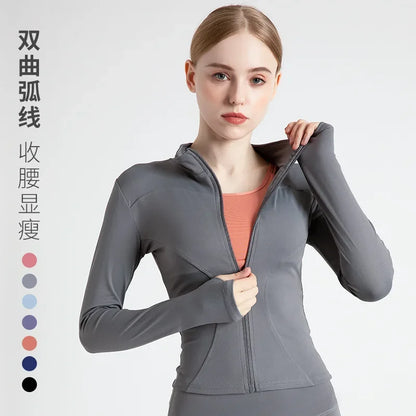 2026 Spring and Summer New Women's Fitness Jacket Quick-drying Collar Yoga Clothes Long-sleeved Breathable Sports Cycling Top