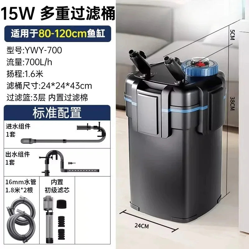 Fish Tank External Filter Canister Silent Biological Filtration Device Freshwater Saltwater Use
