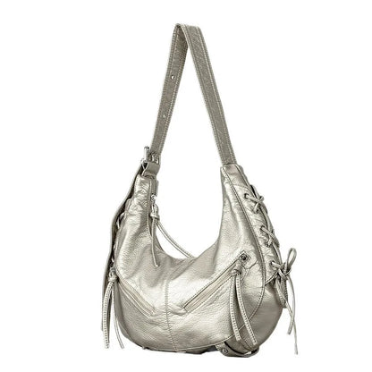 Strappy Punk Style Motorcycle Underarm Bag for Women Messenger Bag Large Capacity Soft PU Leather Female Shoulder Bag Handbag
