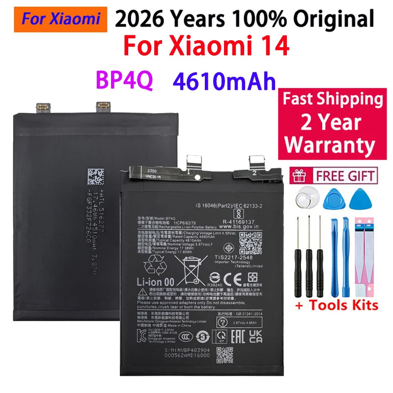 2026 Years 100% Original Battery BP4Q For Xiaomi 14 , BP4R For Xiaomi 14 Pro 14Pro Phone Replacement Batteries Fast Shipping