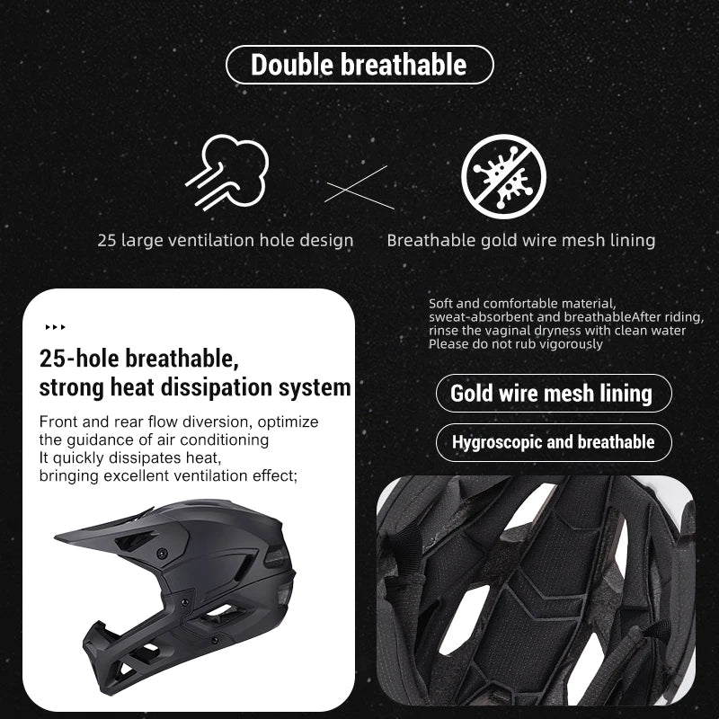 Horntour 2025 Adult Mountain Bike Helmet Full Face Integrally Molded Motorcycle Riding Safety Bicycle Helmet Head Protection