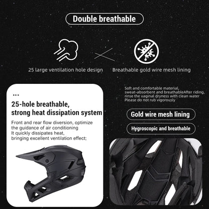 Horntour 2025 Adult Mountain Bike Helmet Full Face Integrally Molded Motorcycle Riding Safety Bicycle Helmet Head Protection