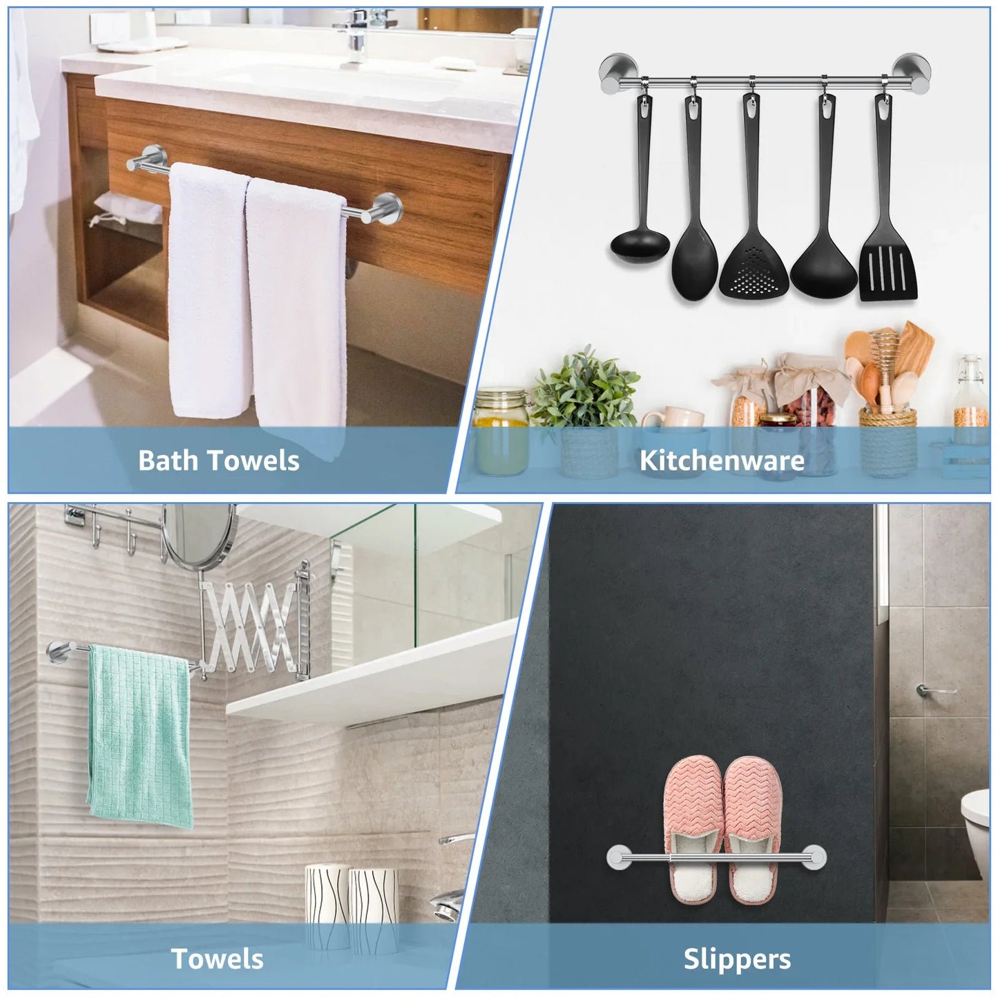 Towel Bar Wall Mounted Towel Holder Adjustable Stainless Steel Hand Towel Rack Retractable Towel Bar Rack Bathroom Space Saving
