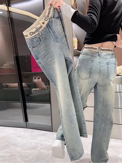 Y2K 2000s Wide Leg Baggy Denim Trouser Women's Washed Vintage Casual Pants Female High Street Retro High Waist Trashy Jeans