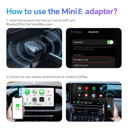 Wired to Wireless CarPlay and Android Auto 2in1 Mini Box  5GHz WiFi5 Transmission Speed Plug and Play Fashionable and Portable