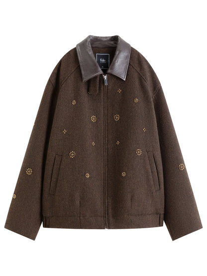 FSLE【Premium Series】Wool Embroidery Patchwork Tweed Coat Women 2025 Winter New Jacket Turn Down Collar Commuting Age-reducing