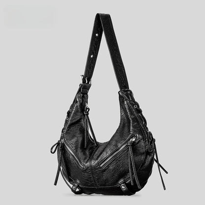 Strappy Punk Style Motorcycle Underarm Bag for Women Messenger Bag Large Capacity Soft PU Leather Female Shoulder Bag Handbag