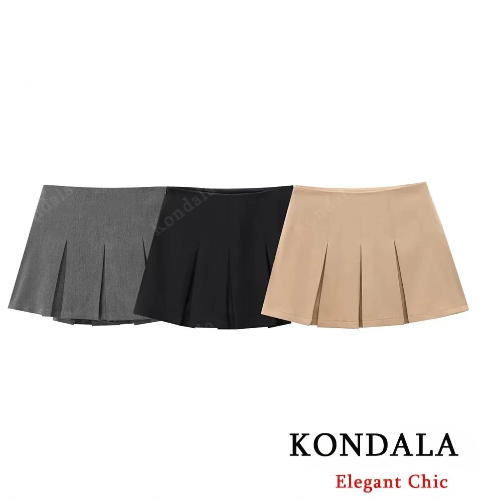 KONDALA Romantic High Waist Mini Skirts Women's Wide Pleated Elastic Waist Skirt with Safety Pants 2025 Casual Versatile Skirt