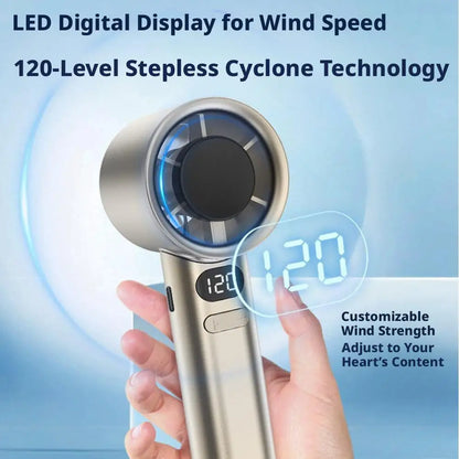 Portable Handheld Fan with 120 Wind Speeds USB Rechargeable Bladeless High-Speed Electric Cooling Fan for Personal Use