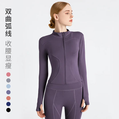 2026 Spring and Summer New Women's Fitness Jacket Quick-drying Collar Yoga Clothes Long-sleeved Breathable Sports Cycling Top