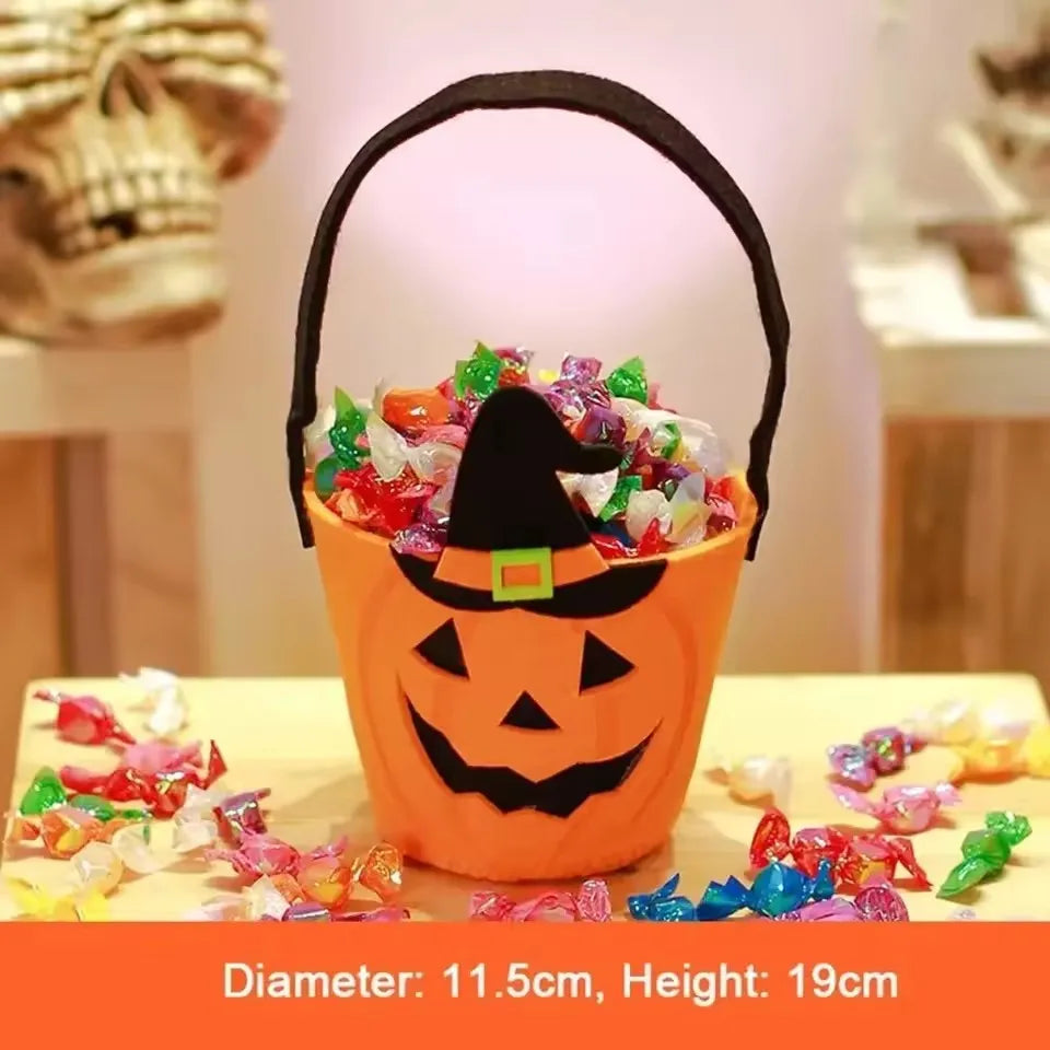 Halloween Theme Candy Bucket Bag Portable Candy Basket Kids Trick or Treat Bucket Halloween Party Decoration Supplies