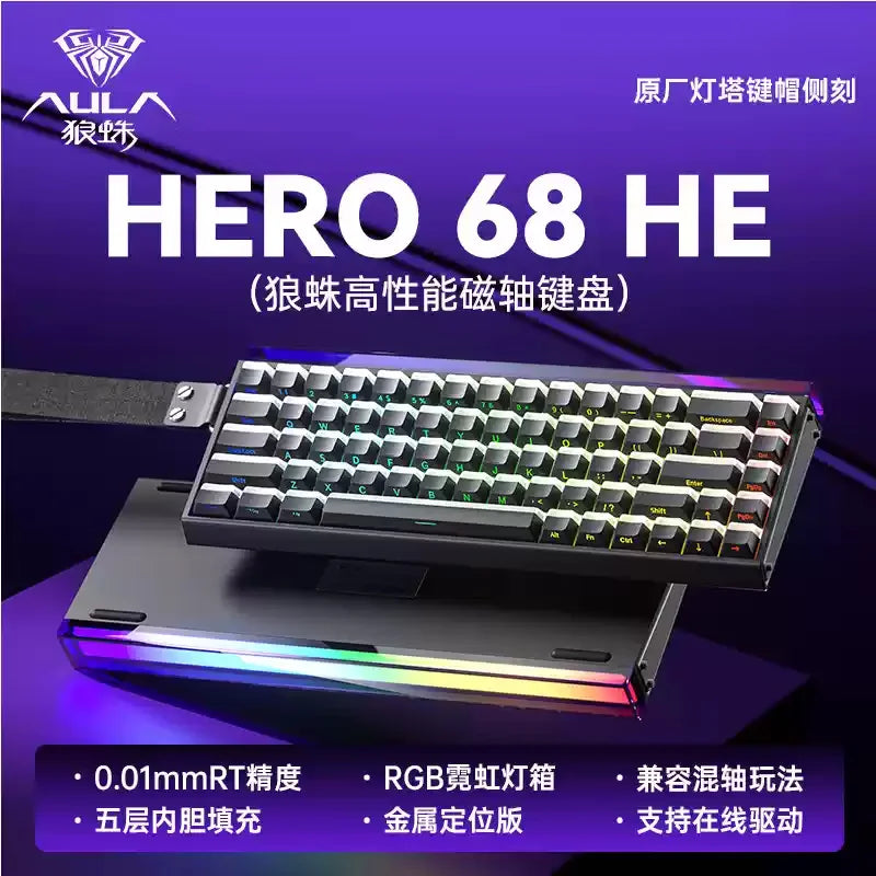 AULA HERO 68HE 8K Magnetic Axis High Performance Gaming Keyboard Hybrid Bearing RGB Low Latency Custom Wired Gaming Keyboard