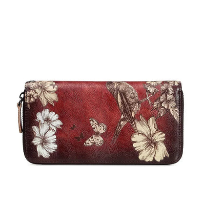 Genuine Leather Women Wallet  Coin Purse Female Purse Flower Printed Long Clutch Bags  Womens Wallets And Purses  Carteira