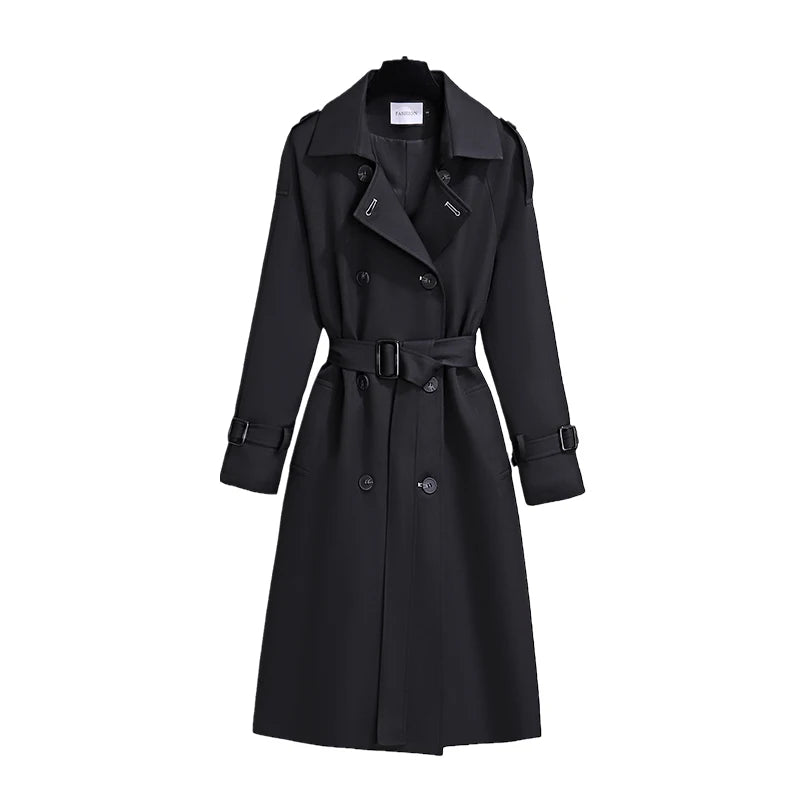 New 2025 Women British Style Windbreaker Streetwear Double Breasted Long Trench Coats Women Elegant Autumn Winter Casual Jackets