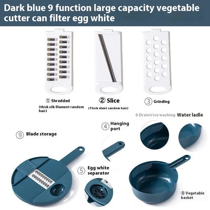 9 in 1 Multi-functional Vegetable Chopper Carrots Potatoes Manually Cut Shred Slicer Radish Grater with Container Kitchen Tools