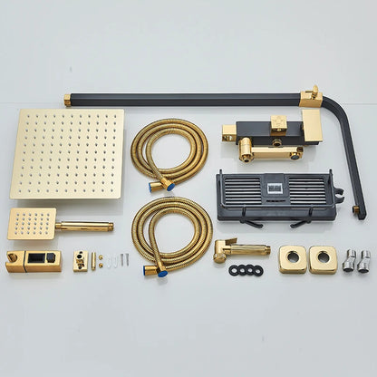 Black Golden Bathroom Shower Faucet Stainless Steel Rainfall Shower Head+Hand Shower,Rotate Bath Tub Spout Shower Kit