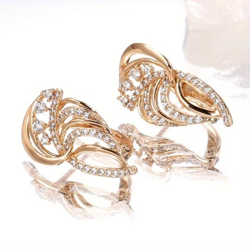 Luxurious Gold Plated Earrings For Women Inlay Synthetic Zircon Bridal Wedding Jewelry Imitation Crystal Irregular Earrings