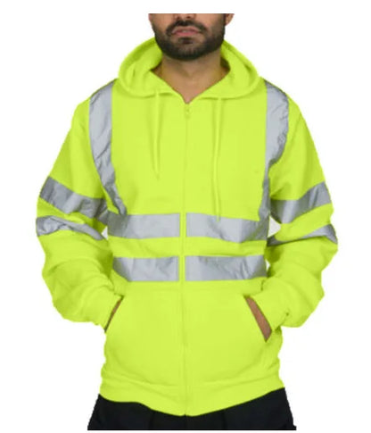 New Men's Reflective Strip Hoodie Jackets Spring Autumn Zipper Long Sleeve Fleece Sweatshirts High Visibility Night Work Jackets