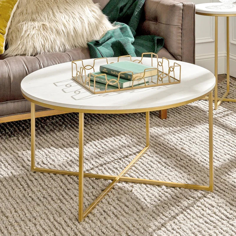 Living room mirror furniture glass top hollow center coffee table