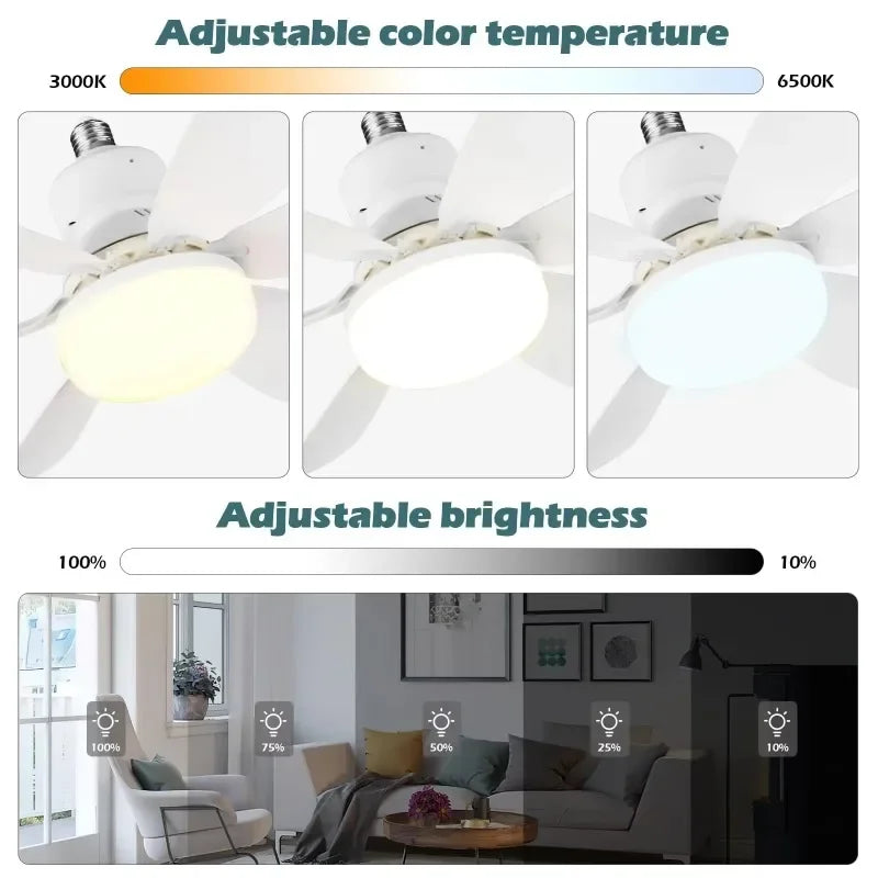30W/40W Ceiling Fan with Remote Control LED Light Fan E27 Base, Intelligent Silent Ceiling Fan for Bedroom and Living Room