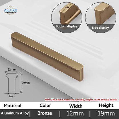Multi-Size (80-1200mm) Cabinet Handles - Solid Aluminum Alloy Rounded Corner Pulls, Brushed Gold Finish for Wardrobe & Kitchen