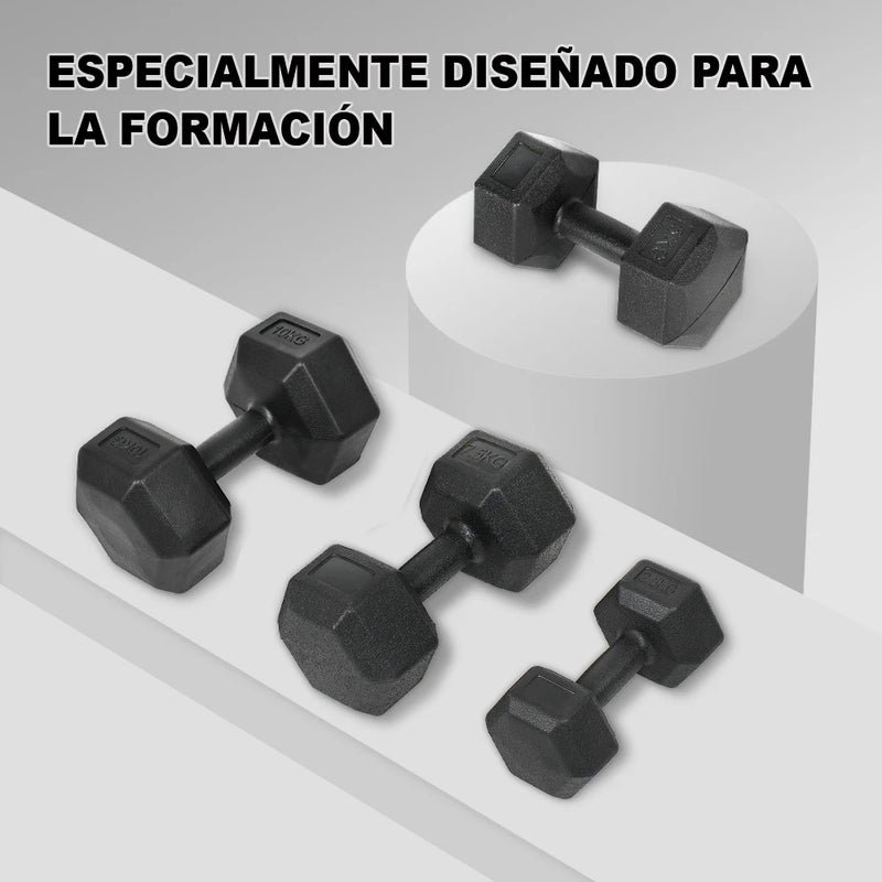 Hex dumbbells, a pair of two dumbbells, weighing 2kg, 5kg, 7.5kg, and 10kg, suitable for strength training and gym workouts