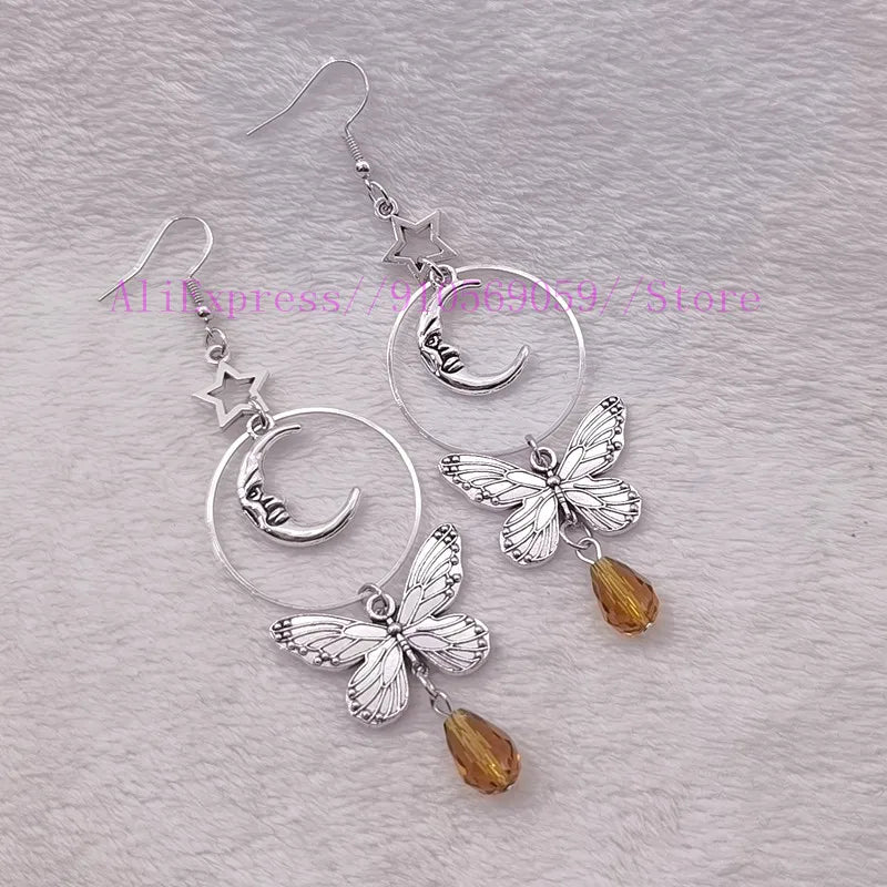 Moon butterfly earrings celestial earrings boho earrings sun moon earrings witchy gypsy earring