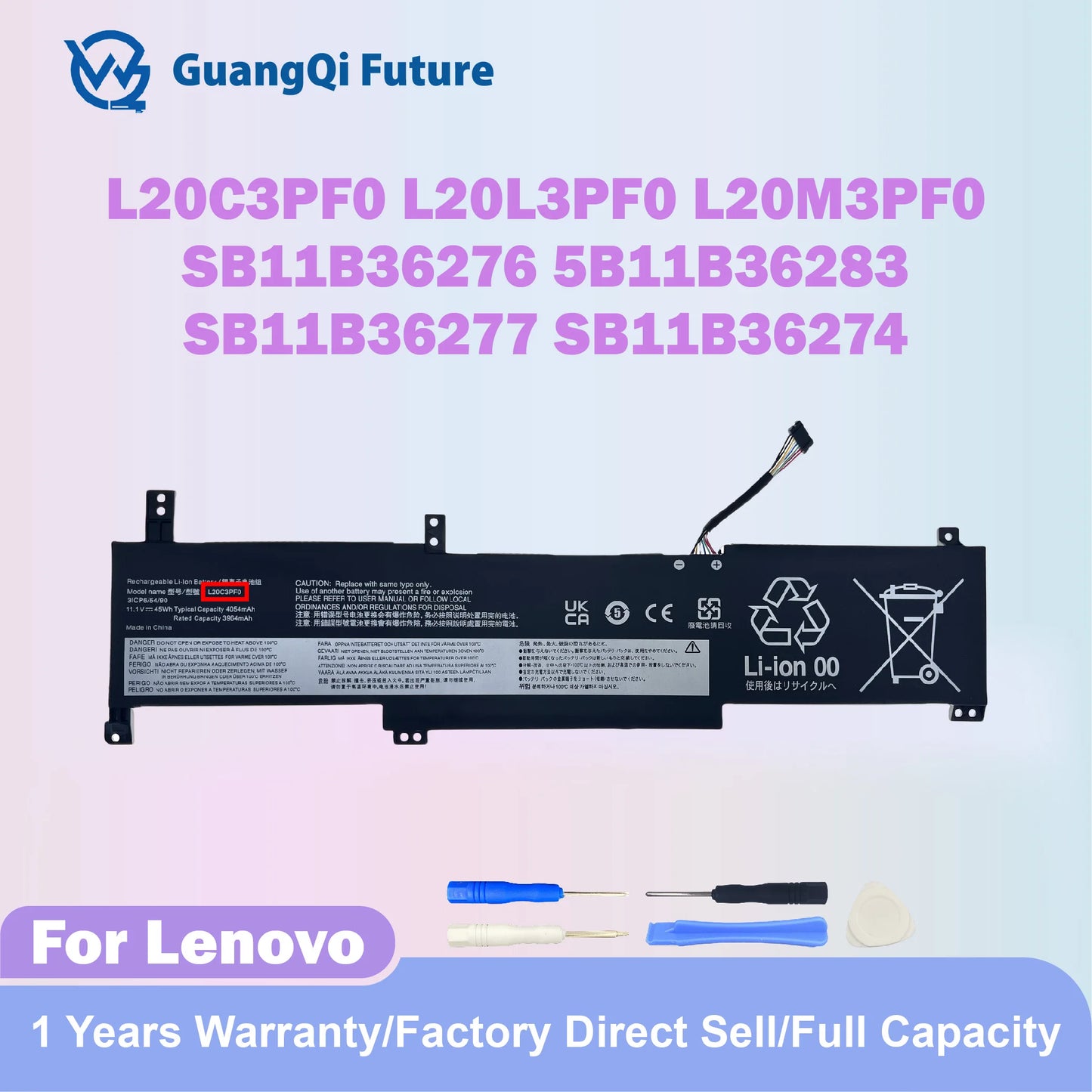 L20C3PF0 L20M3PF0 L20L3PF0 11.1V Long 45Wh 3Cells laptop battery for Lenovo IdeaPad 3-14ITL6 3-15ITL6 3-17ITL6 S14 V14 V15 V17 G