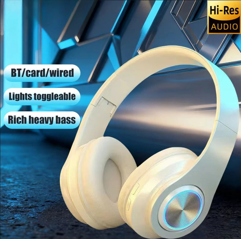 Wireless Over Ear Headphones - Active Noise Canceling, Deep Bass, LED Light, Portable Folding Design for Music, Sports & Games