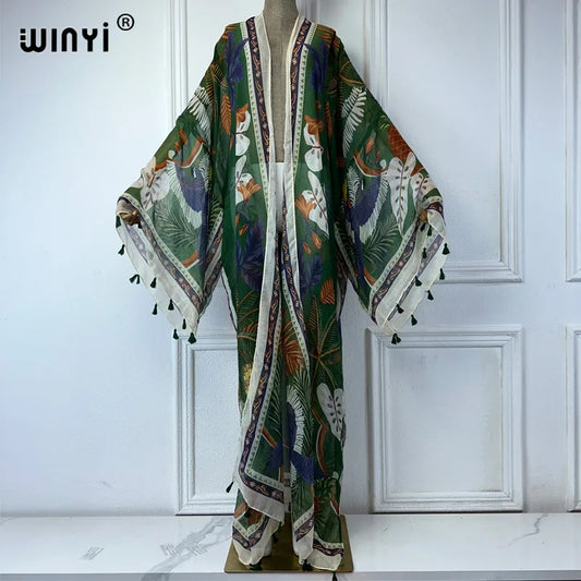 WINYI summer outfit kimono africa boho print beach cover up muslim dress cardigans beach wear women abaya dubai luxury kaftan