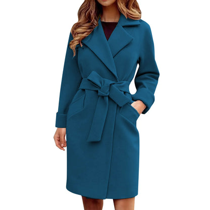 2025 Women Hot Pink Trench Coat Casual Mid Long Overcoat Lapel Open Front Cardigan Outwear Woolen Boot Winter Jackets for Women