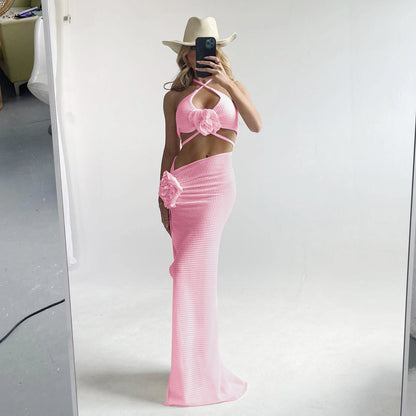 2025 3pack Bikini with Beach Skirt Swimwear Women 3D Flower Swimsuit Halter Bathing Suit Beachwear Bikini Set Biquini