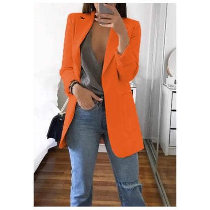 Autumn And Winter Women's Fashion Solid Color Polo Neck Slim Fit Coat Elegant Women's Long Sleeve Pocket Casual Suit Coat S-3XL