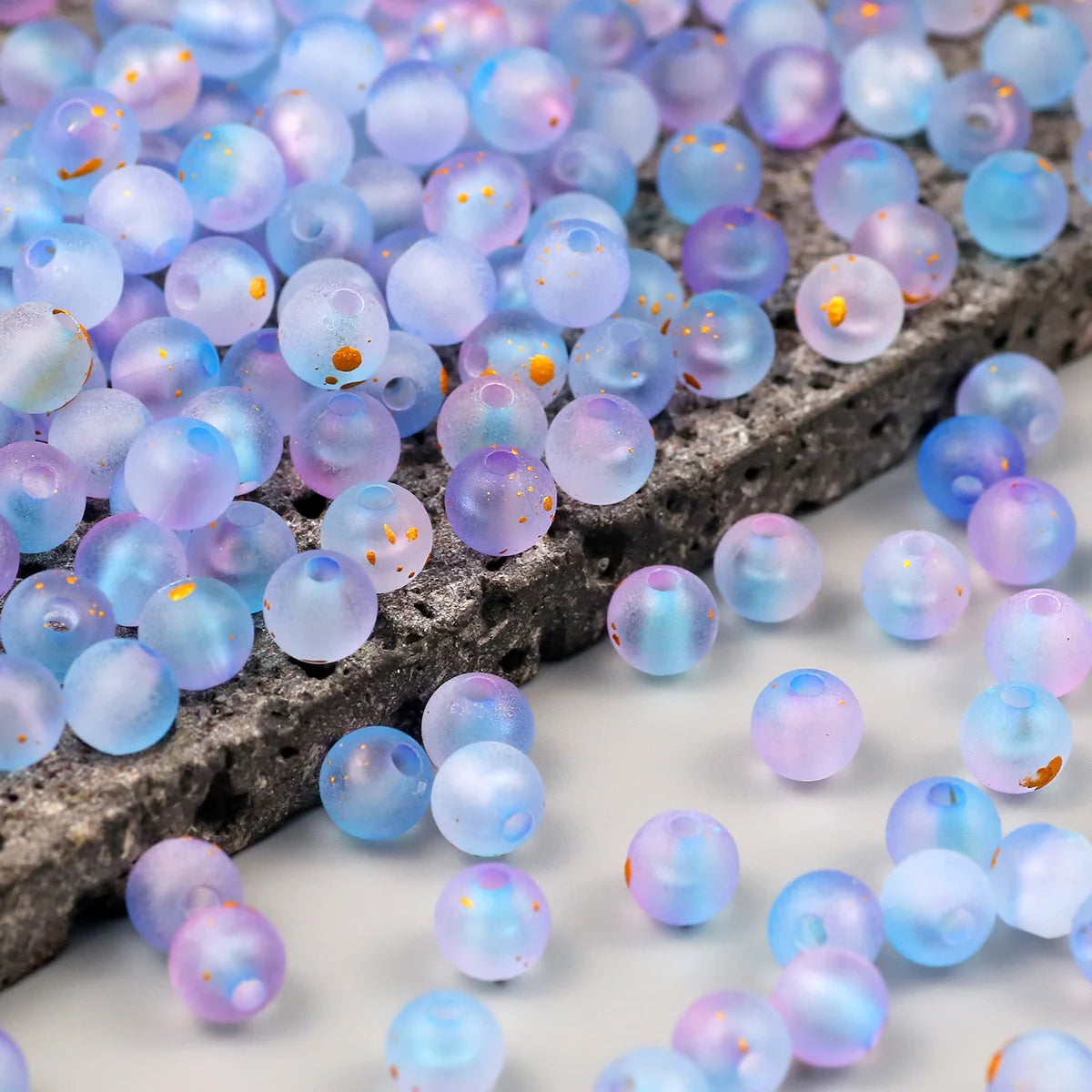 Frosted Round Dot Gold Acrylic Crystal Beads Glass Spacer Loose Beads 8mm For Jewelry Making Bracelet DIY Pen Beads Accessories
