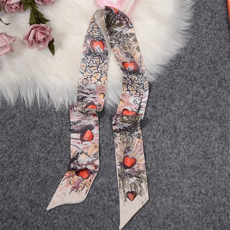 2024 New Luxury Brand Scarf Tarot Women Scarf Bag Hair Skinny Silk Scarves Design Foulard Neckerchief Headband For Ladies