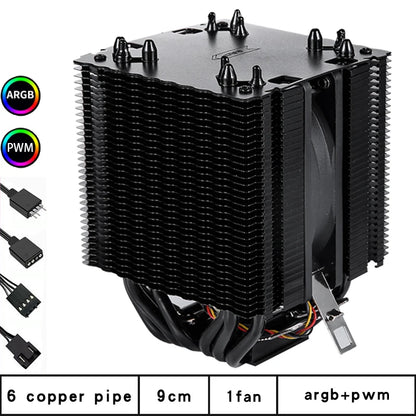 6 Copper Pipe Double Tower ARGB Cpu radiator Cooler 90MM 4Pin Fan 1200 1150 1155 1366 1700 AM3 AM4 X99 2011 PC Heat Sink 2011-V3