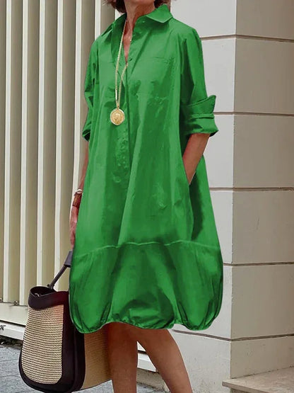 Yeezzi Women's Lapel Shirts Dress 2024 New Spring Summer Long Sleeves Loose Solid Color Casual Going Out Office Midi Dresses