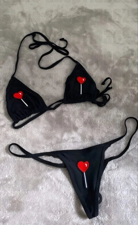 Summer Bikini Sets Push Up Woman Swimsuits 2024 Sexy Female Swimwear Bikini Set Thong Swim Suits Heart Lollipop Print Beachwear