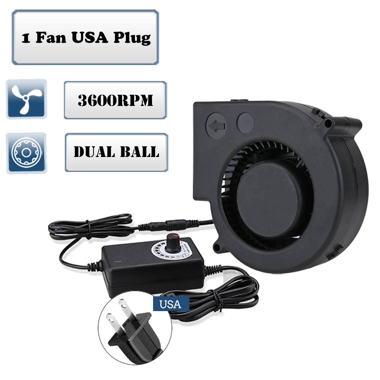 97MM Turbo Blower Fan 12V DC Female Connector 97x94x33mm Centrifugal Cooling Fan w/ AC 100V 220V Power Adapter Adjustable Speed
