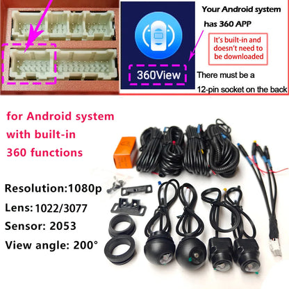 360 camera for car Front and rear left and right cameras for Android multimedia system with built-in 360 camera function