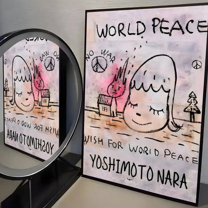 Y-Yoshitomo Nara Art Painting Calligraphy Canvas Poster Bedroom Living Room bar Hallway House interior Wall Decor
