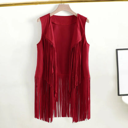 Fringe Vest Women Leather Suede Vest Tassels Vintage Western Country Cowgirl Vest Cardigan Waistcoat Jacket