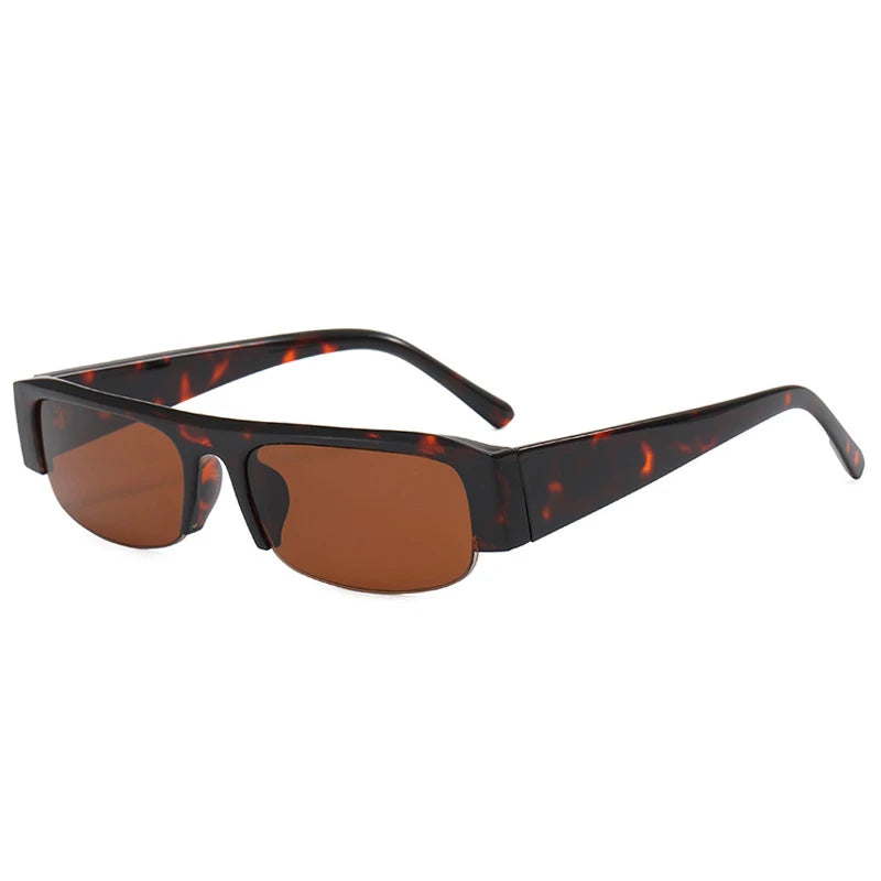 SO&EI New Small Rectangle Women Sunglasses Vintage Clear Lens Men Half Frame Eyewear Shades UV400
