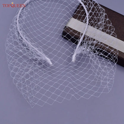 TOPQUEEN VA12 Wedding Birdcage Veil Bridal Blusher Veil White Headband Veil for Bridal Fascinators Black Face Net Mask Bachelore