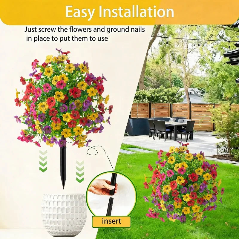 Artificial Flowers for Outdoor Indoor Garden Home Decoration Faux Daisy with Eucalyptus Leaves Fake Plants Greenery Porch Patio