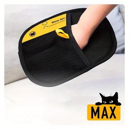 Two-piece pet grooming gloves | Wearable design, collects shed hair while grooming, home pet cleaning products.